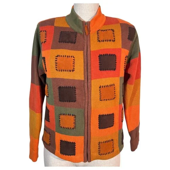 Christina Rotelli Parisian Patchwork Cardigan Sweater Size PS Cotton Colorblock - Picture 1 of 7
